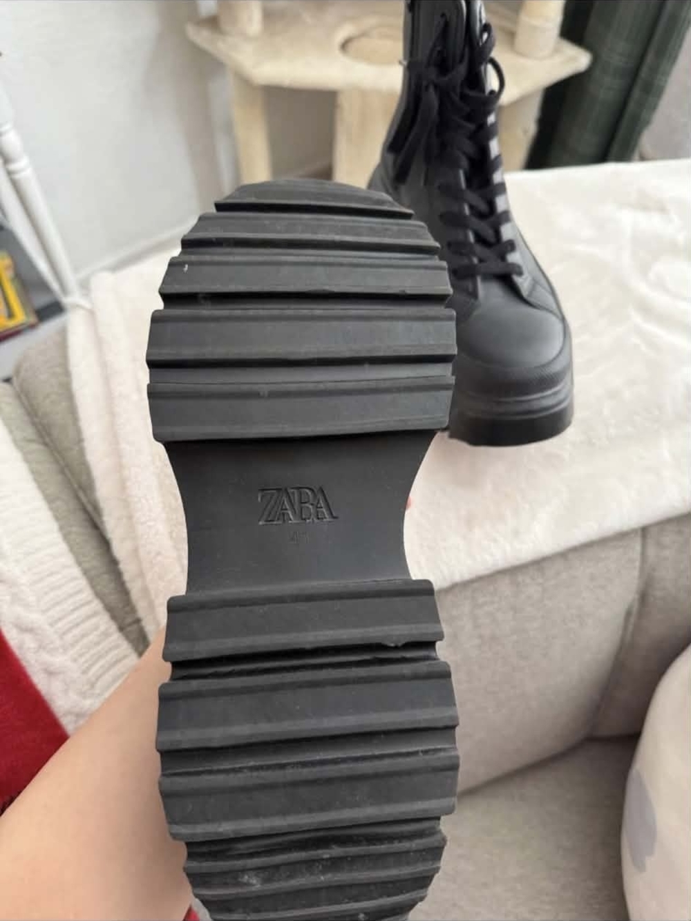 Zara Men's Black Lace-Up Platform Combat Boots - Picture 4 of 5